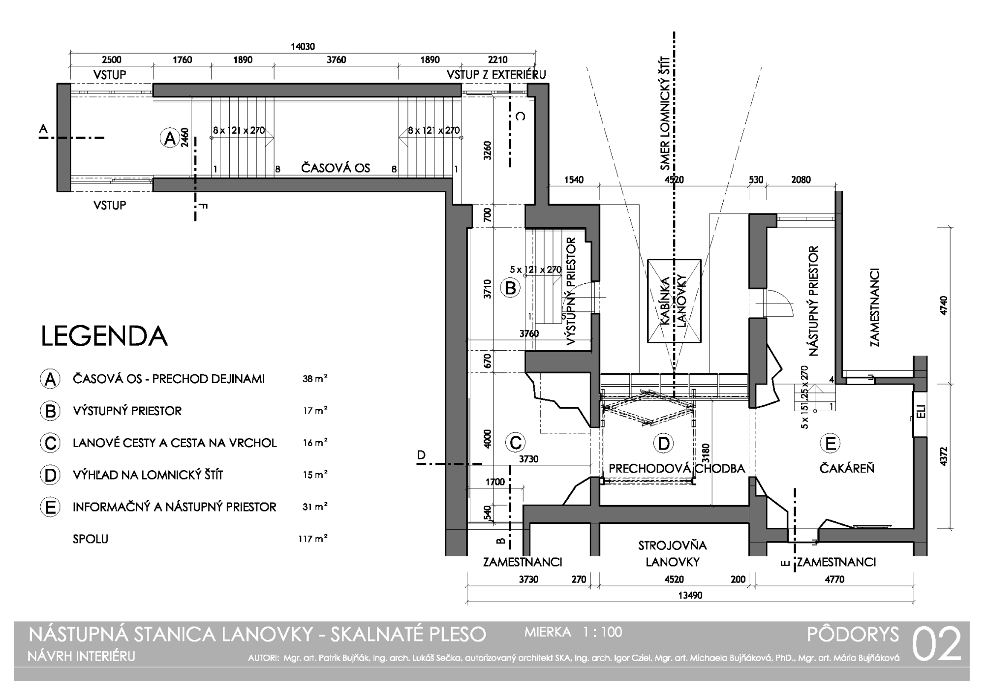 pôdorys občianskeho interiéru lanovky vedúcej na Lomnický štít