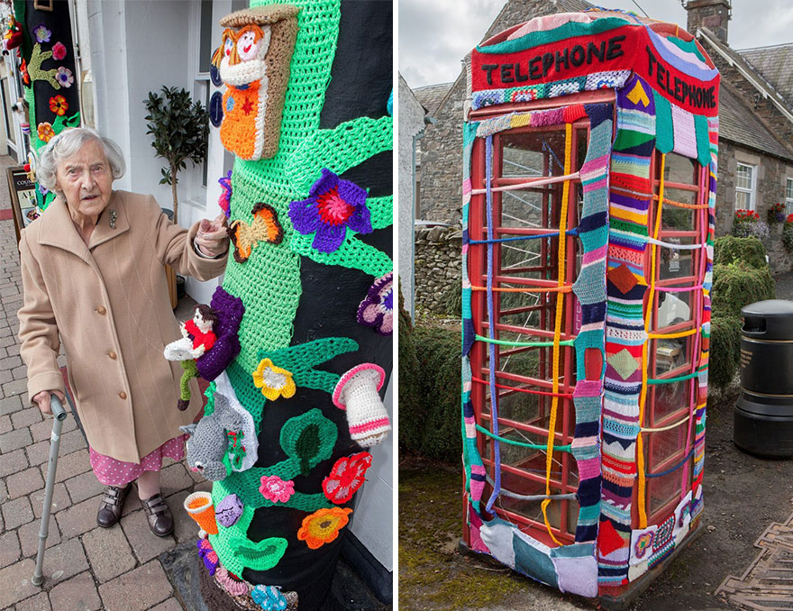 pani sa venuje yarn-bombed technike