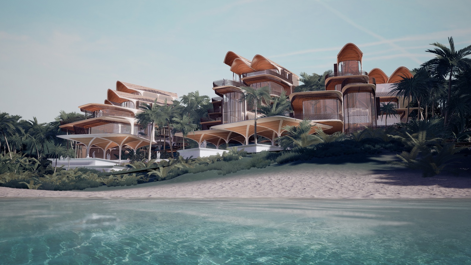 Súčasná verzia projektu Roatán Próspera Residences od Zaha Hadid Architects