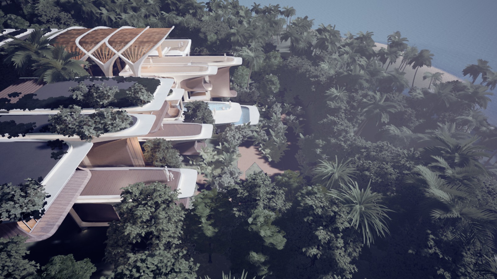 Súčasná verzia projektu Roatán Próspera Residences od Zaha Hadid Architects