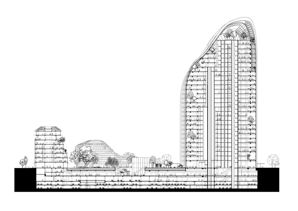  Chaoyang Park Plaza v business centre v Pekingu - technický nákres